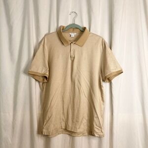 Calvin Klein Tan Textured Short Sleeve Polo Shirt CK Logo Large Netural Preppy
